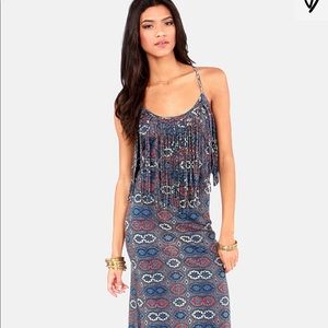 RVCA Burder blue print maxi dress